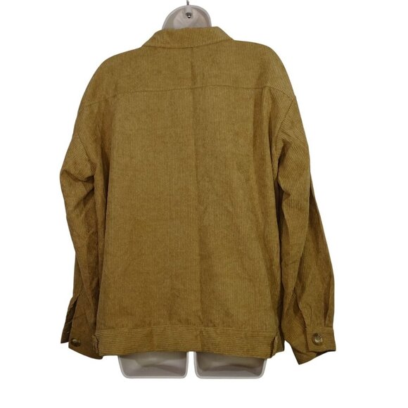 Corduroy Button Up Shirt Jacket Tan Women Size L Long Sleeve Pockets - Picture 6 of 11